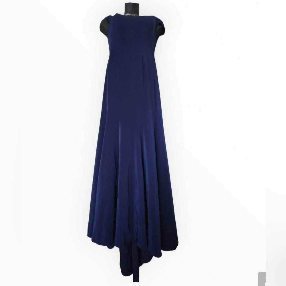 New Let's Formal Navy Blue Floor Length Mermaid Gown With Train Size XL
